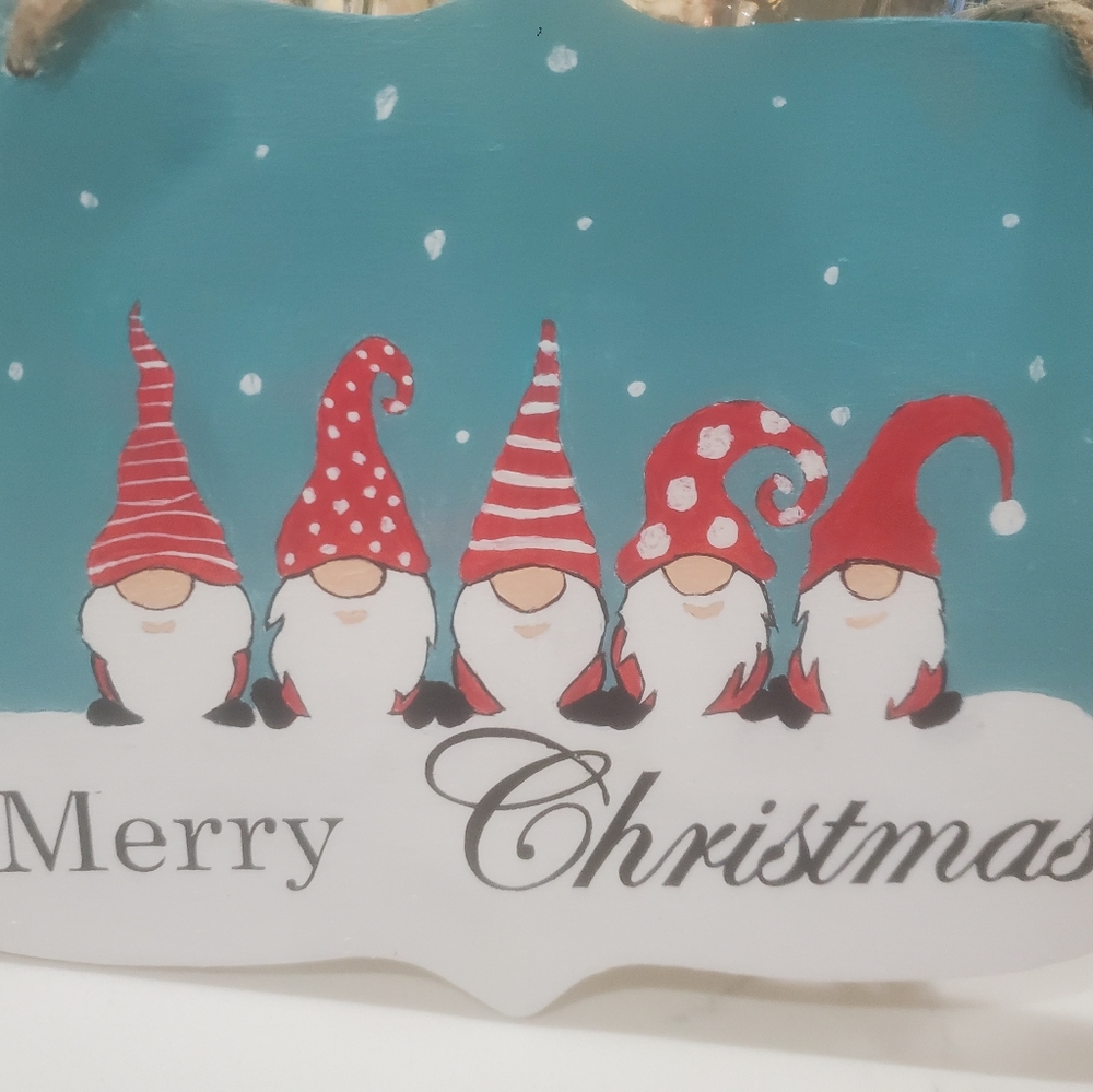 Christmas Gnomes Hand Painted Wall Hanging